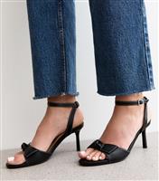 Women's Black Faux Leather Contrast Stitch Bow Strap Sandals New Look