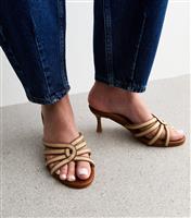 Women's Wide Fit Camel Raffia Look Kitten Heel Sandals Vegan New Look