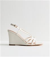 Women's White Faux Leather Strappy Wedge Sandals Vegan New Look