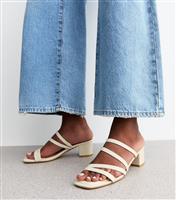 Women's Off White Faux Leather Block Heel Mule Sandals Vegan New Look