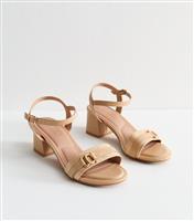 Women's Wide Fit Camel Faux Leather Buckle Detail Strappy Sandals New Look