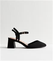 Women's Wide Fit Black Faux Suede Block Heel Strappy Sandals New Look