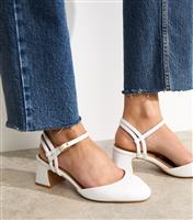 Women's Wide Fit White Faux Leather Strap Detail Court Shoes New Look