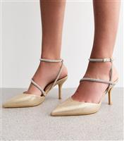 Women's Gold Diamant Wraparound Strap Court Shoes New Look