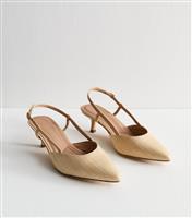 Women's Wide Fit Camel Woven Slingback Kitten Heels New Look