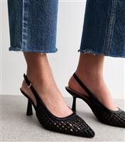Women's Black Faux Leather Woven Slingback Court Shoes New Look