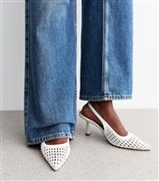 Women's White Faux Leather Woven Slingback Court Shoes Vegan New Look