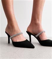 Women's Black Faux Suede Embellished Strap Backless Court Shoes New Look