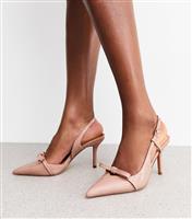 Women's Pink Faux Patent Bow Appliqued Slingback Court Shoes Vegan New Look