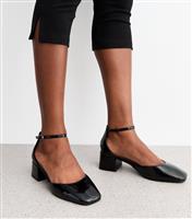 Women's Black Faux Patent Block Heel Open Court Shoes New Look