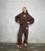 Women's Brown Logo Embroidered Joggers WKNDGIRL New Look