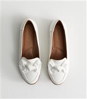 Women's White Faux Leather Bow Appliqued Loafers Vegan New Look