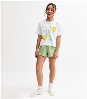 Girls' White Sicily Lemon Print Shorts Pyjama Set New Look