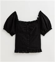 Women's Tall Black Broderie Anglaise Jersey Puff Sleeve Top New Look