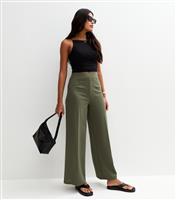 Women's Khaki Wide Leg Pressed Crease Trousers New Look