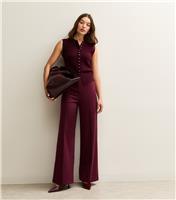 Women's Burgundy Wide Leg Pressed Crease Trousers New Look