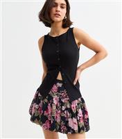 Women's Black Floral Print Puffball Mini Skirt New Look