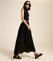 Women's Black Embroidered Scalloped Hem Midi Skirt New Look
