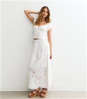 Women's White Embroidered Midi Skirt New Look