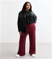 Women's Plus Size Burgundy Wide Leg Ribbed Trousers Curves New Look