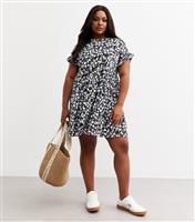 Women's Plus Size Black Floral Print Jersey Mini Dress Curves New Look