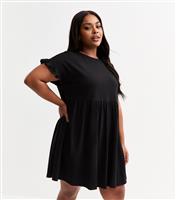 Women's Plus Size Black Frilly Trimmed Mini Dress Curves New Look