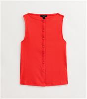 Women's Petite Red Ribbed Button Detail Vest New Look