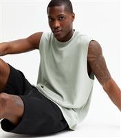 Men's Mint Green Textured Oversized Tank Vest New Look