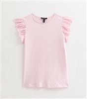 Women's Petite Light Pink Broderie Anglaise Sleeve Top New Look