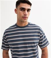 Men's Blue Oversized Striped T-Shirt New Look