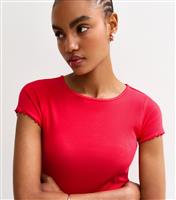 Women's Tall Red Ribbed Jersey Lettuce Trim Tee New Look
