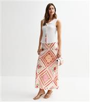 Women's Pink Pattern Print Bias Cut Midi Skirt New Look