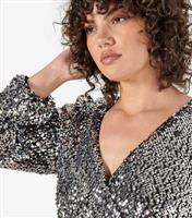 Women's Curve Silver Sequinned Mini Dress Apricot New Look