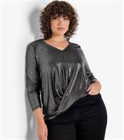 Women's Plus Size Silver Foil Shimmer Long Sleeve Top Curves Apricot New Look