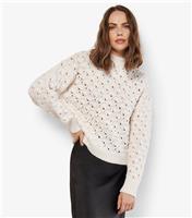 Women's Cream Pointelle Teardrop Chunky Knit Jumper Apricot New Look