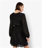 Women's Black Jacquard Wrap Mini Dress Apricot New Look