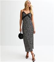 Women's Black Polka Dot Lace Trim Midi Dress New Look