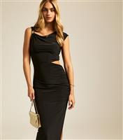 Women's Black Gold Trim Cut Out Jersey Midi Dress New Look