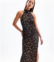 Women's Black Lace Halterneck Midi Dress New Look