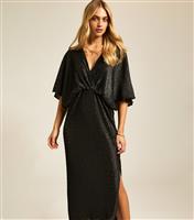 Women's Black Metallic Textured Batwing Sleeve Midi Dress New Look