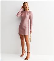 Women's Pink Plisse Tie Back Long Sleeve Mini Dress New Look