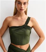 Women's Khaki Intertwined One Shoulder Plisse Top New Look