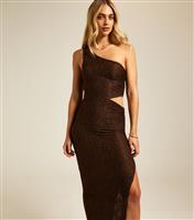 Women's Brown Textured Cut Out Slit Hem Midi Dress New Look