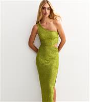 Women's Light Green Textured Cut Out Slit Hem Midi Dress New Look
