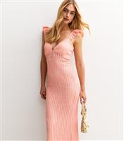 Women's Pink Textured Frill Strap Midi Dress New Look