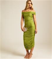 Women's Light Green Textured Bardot Midi Dress New Look