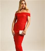 Women's Bright Red Textured Bardot Midi Dress New Look