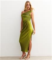 Women's Light Green Textured One Shoulder Slit Hem Midi Dress New Look