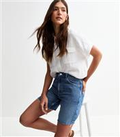 Women's Blue Raw Hem Denim Bermuda Shorts New Look