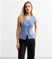 Women's Blue Asymmetric Compact Knit Waistcoat New Look